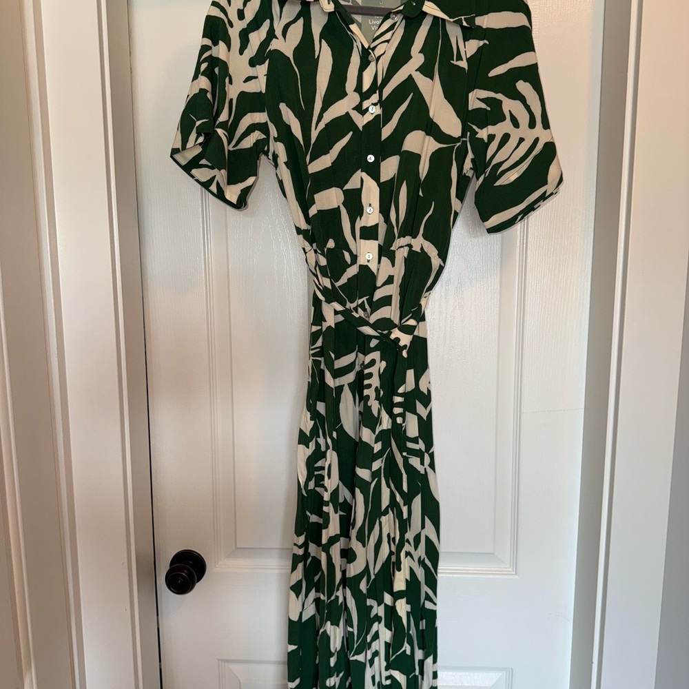 H&M Green and White Wrap Tie Front Maxi Dress
